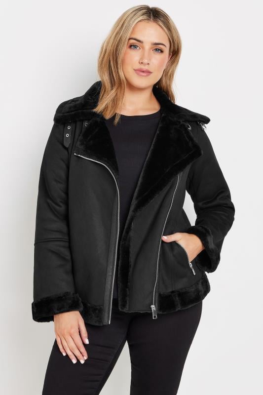 evans M&Co Black Faux Fur Lined Aviator Jacket