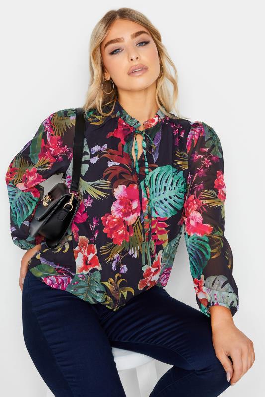 evans M&Co Black Floral High Neck Blouse