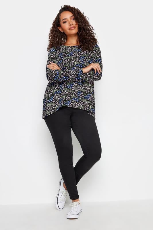 Evans M&Co Black Floral Print Long Sleeve Top