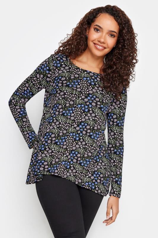 evans M&Co Black Floral Print Long Sleeve Top