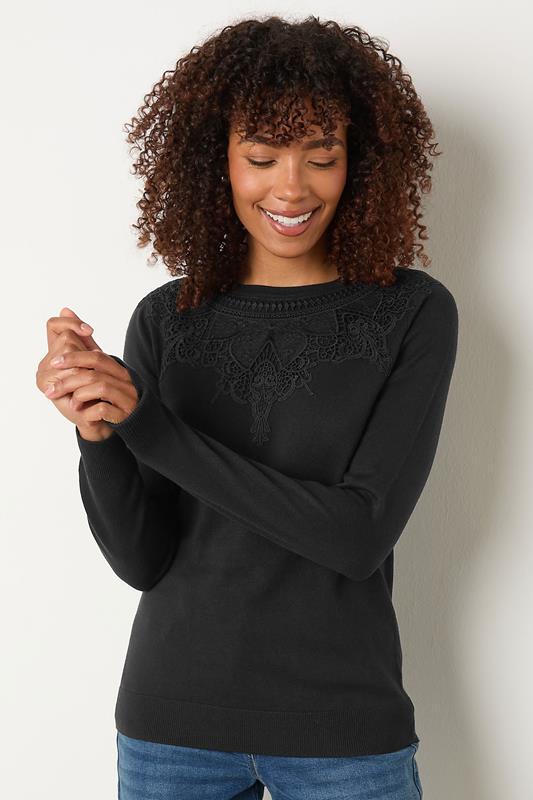 evans M&Co Black Lace Detail Crew Neck Jumper