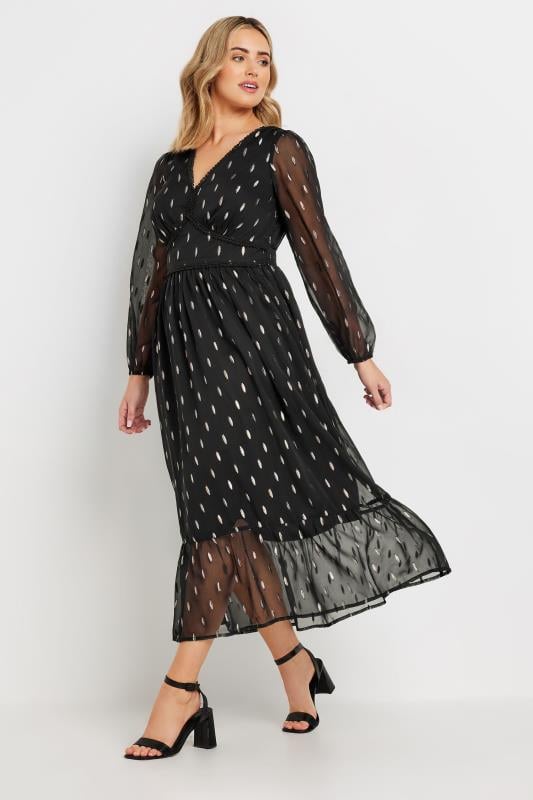 Evans M&Co Black Metallic Tiered V Neck Midi Dress