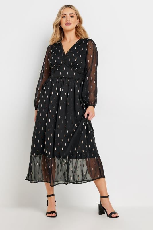 evans M&Co Black Metallic Tiered V Neck Midi Dress