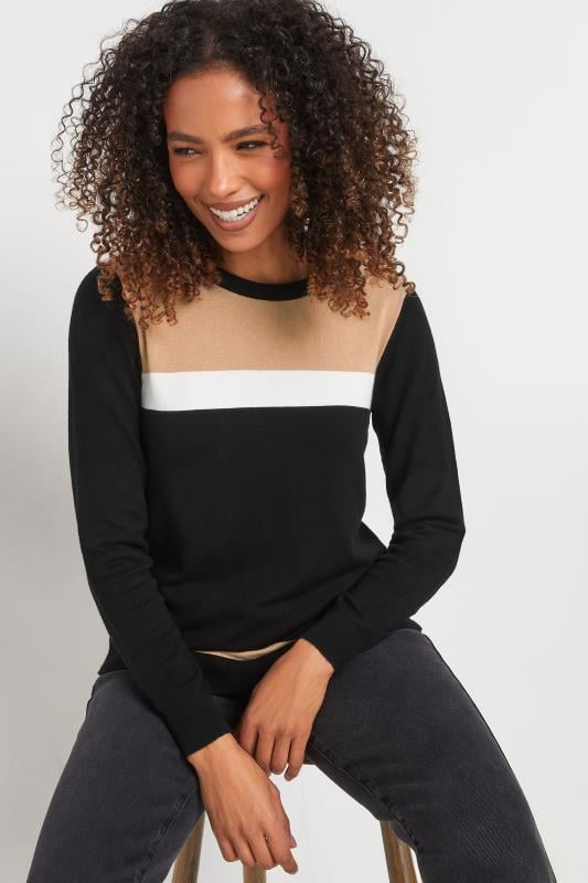Evans M&Co Black & Neutral Brown Colourblock Jumper