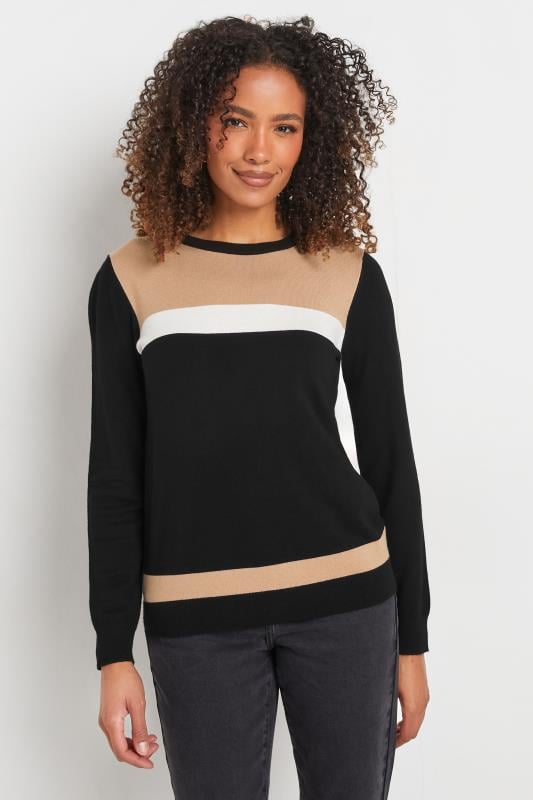 evans M&Co Black & Neutral Brown Colourblock Jumper