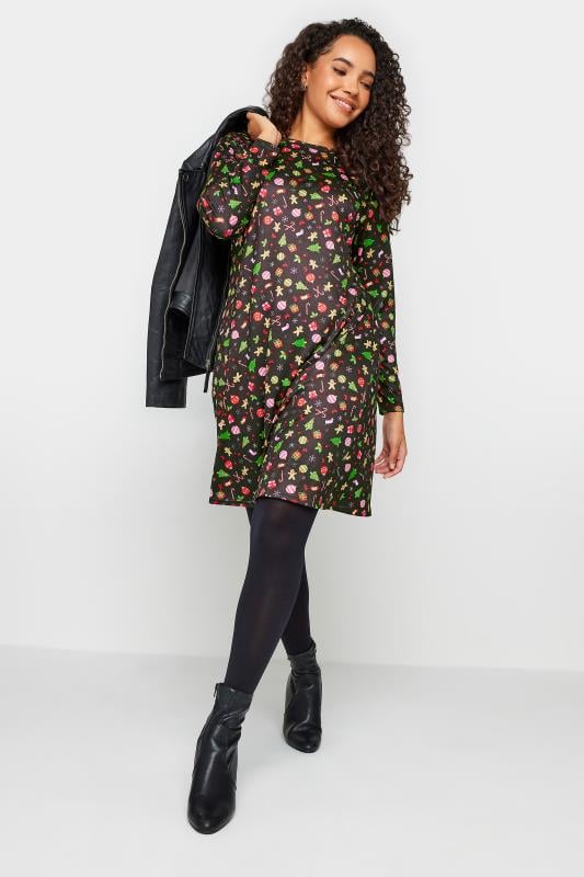Evans M&Co Black Novelty Printed Christmas Dress