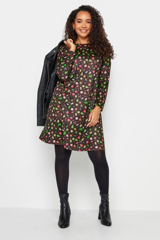 evans M&Co Black Novelty Printed Christmas Dress