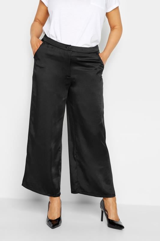evans M&Co Black Satin Wide Leg Trousers