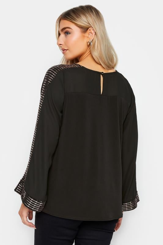 Evans M&Co Black Sequin Trim Long Sleeve Top