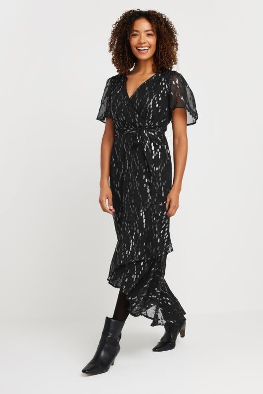 Evans M&Co Black & Silver Metallic Wrap Maxi Dress