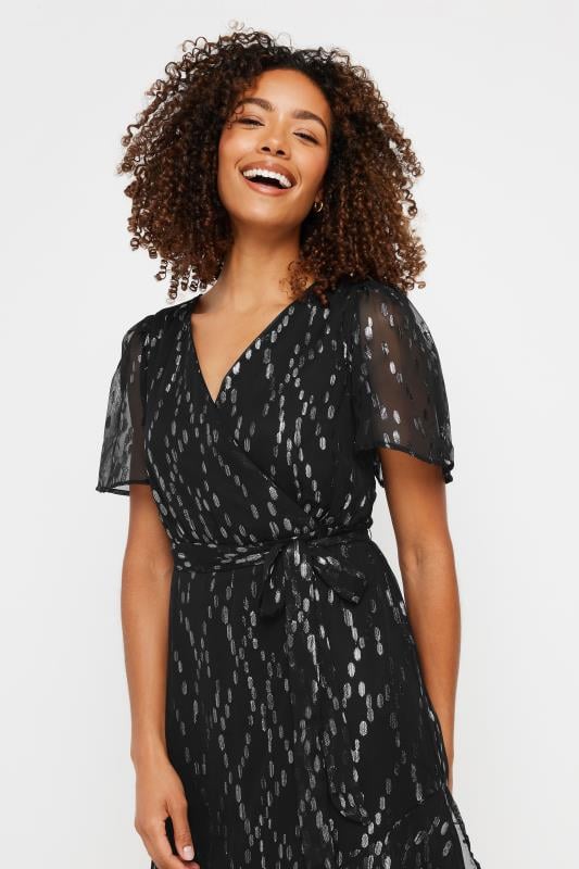Evans M&Co Black & Silver Metallic Wrap Maxi Dress