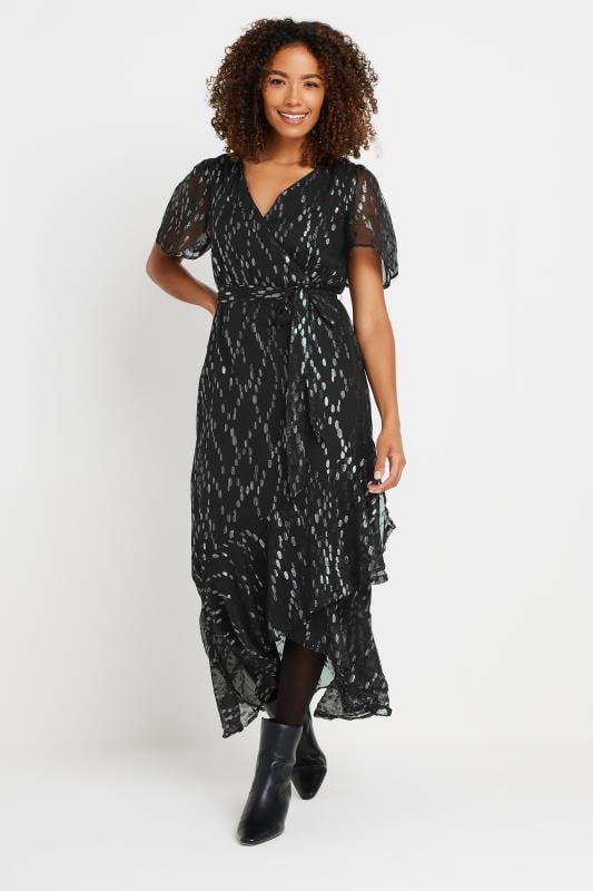 evans M&Co Black & Silver Metallic Wrap Maxi Dress
