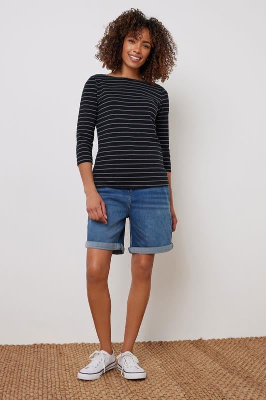 Evans M&Co Black Stripe Cotton Blend Top