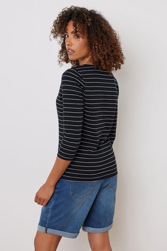 Evans M&Co Black Stripe Cotton Blend Top