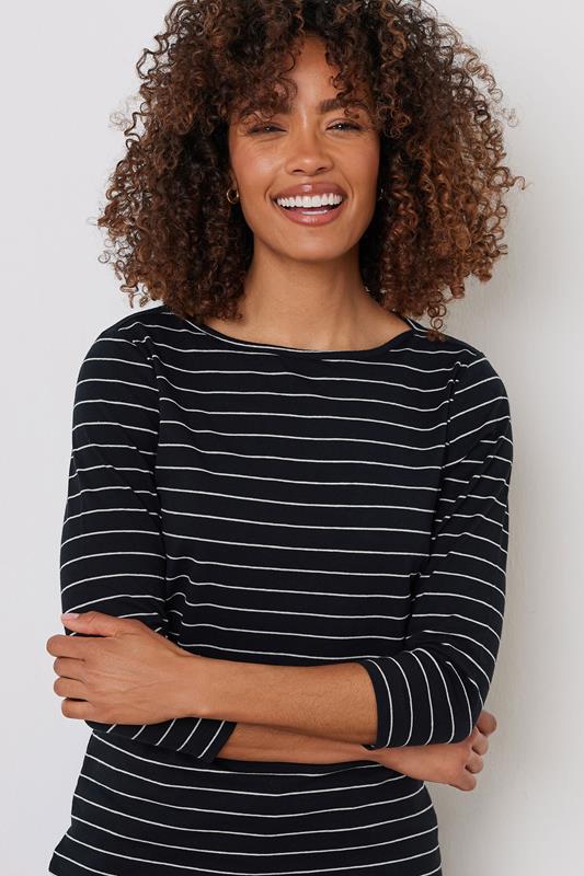Evans M&Co Black Stripe Cotton Blend Top