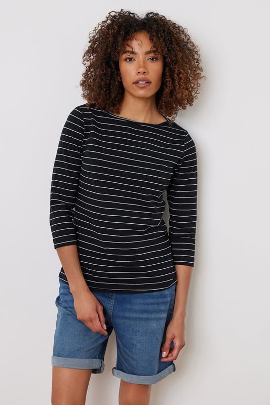 evans M&Co Black Stripe Cotton Blend Top