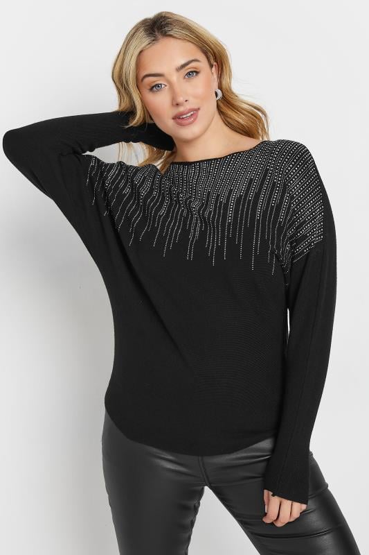 Evans M&Co Black Stud Embellished Batwing Jumper