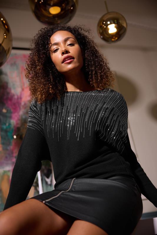 evans M&Co Black Stud Embellished Batwing Jumper