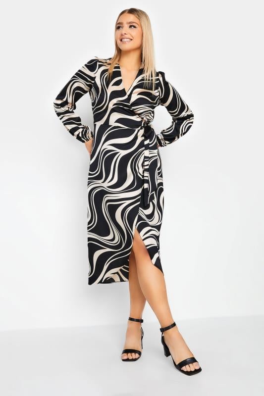 Evans M&Co Black Swirl Print Midi Wrap Dress