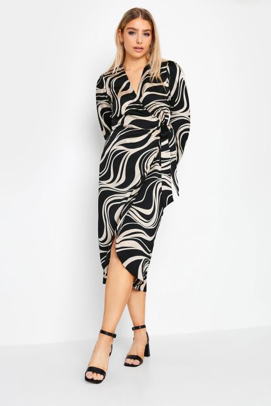 evans M&Co Black Swirl Print Midi Wrap Dress