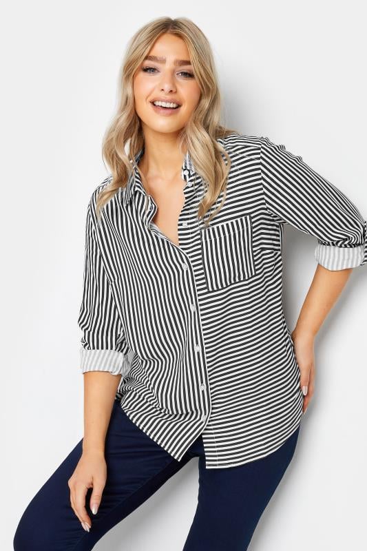 evans M&Co Black & White Stripe Tab Sleeve Shirt
