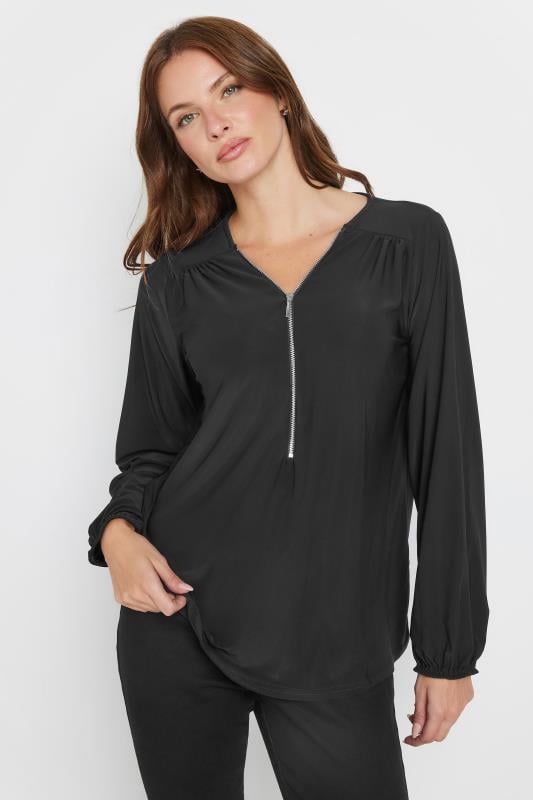 Evans M&Co Black Zip Front Bellow Sleeve Top