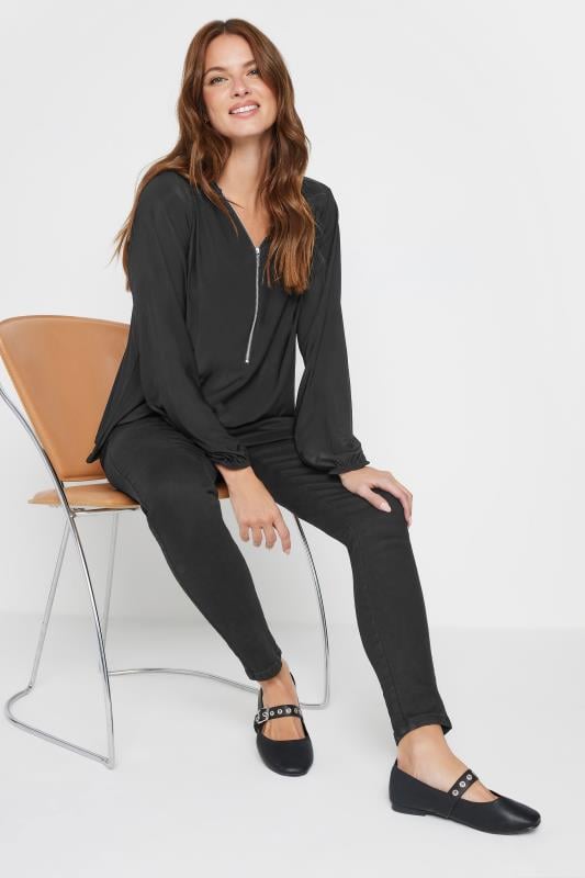evans M&Co Black Zip Front Bellow Sleeve Top