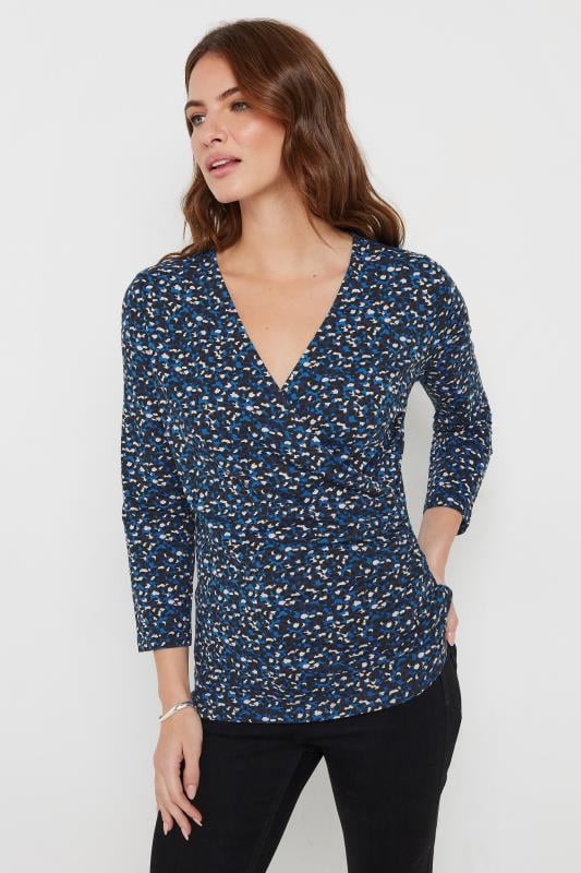 Evans M&Co Blue Animal Print Wrap Top