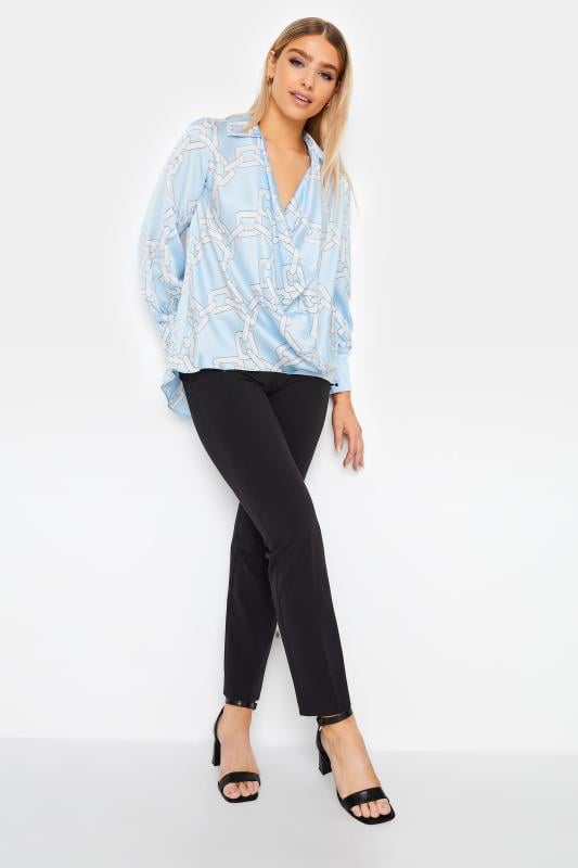 Evans M&Co Blue Chain Print Cowl Neck Satin Blouse