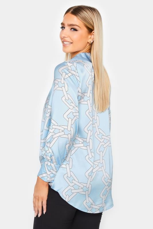 Evans M&Co Blue Chain Print Cowl Neck Satin Blouse