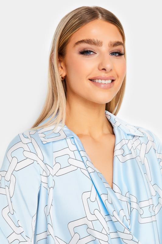Evans M&Co Blue Chain Print Cowl Neck Satin Blouse