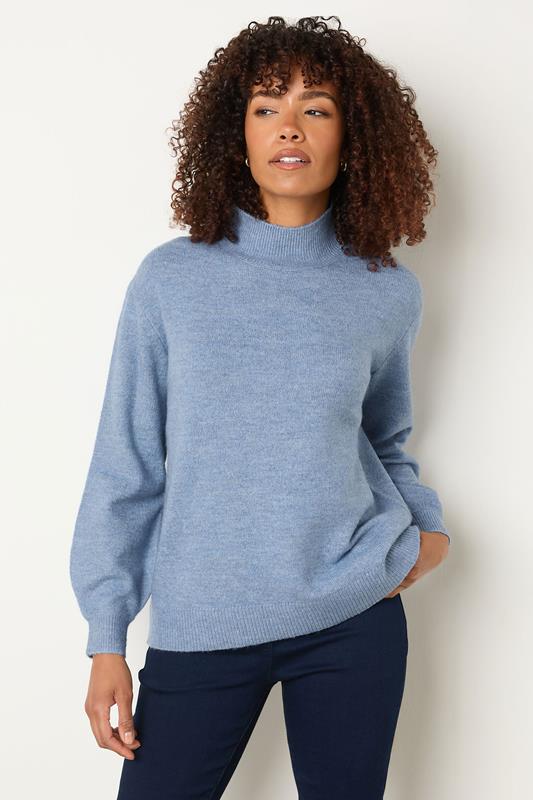 evans M&Co Blue Funnel Neck Balloon Sleeve Jumper