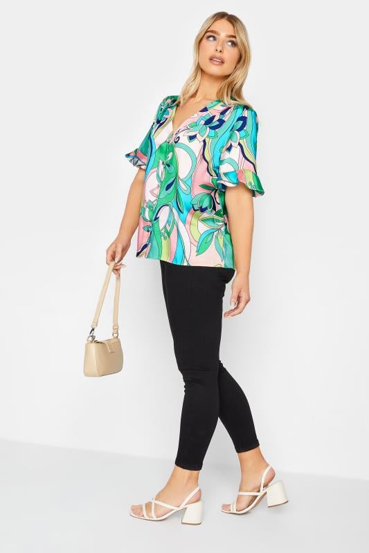 Evans M&Co Blue Geometric Print Satin Blouse
