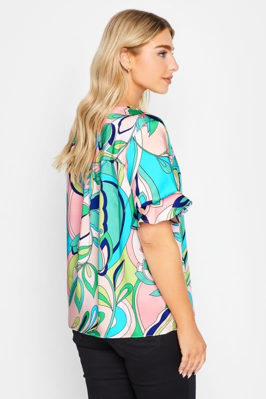 Evans M&Co Blue Geometric Print Satin Blouse