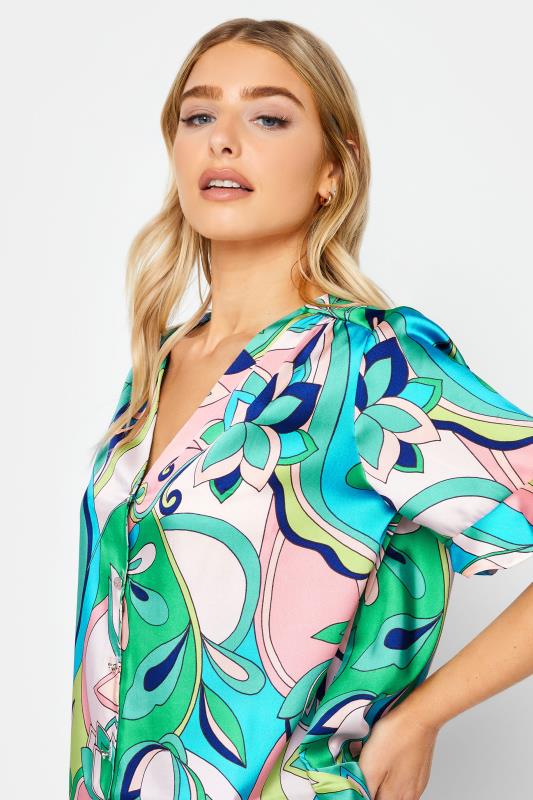Evans M&Co Blue Geometric Print Satin Blouse