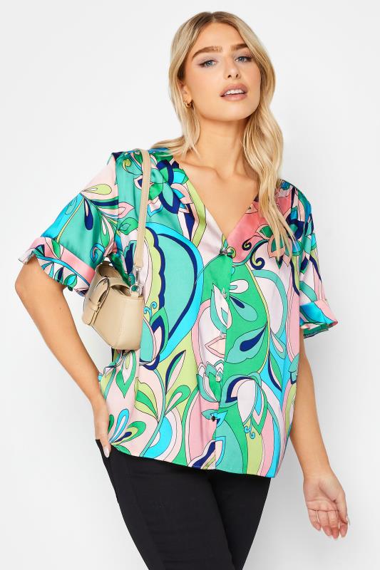 evans M&Co Blue Geometric Print Satin Blouse