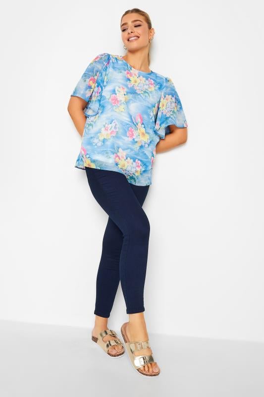 Evans M&Co Blue Hawaiian Print Angel Sleeve Blouse