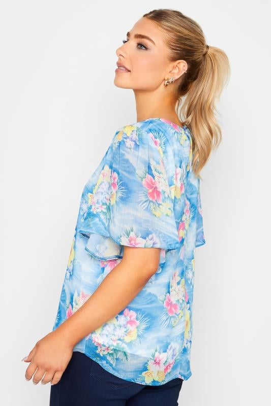 Evans M&Co Blue Hawaiian Print Angel Sleeve Blouse
