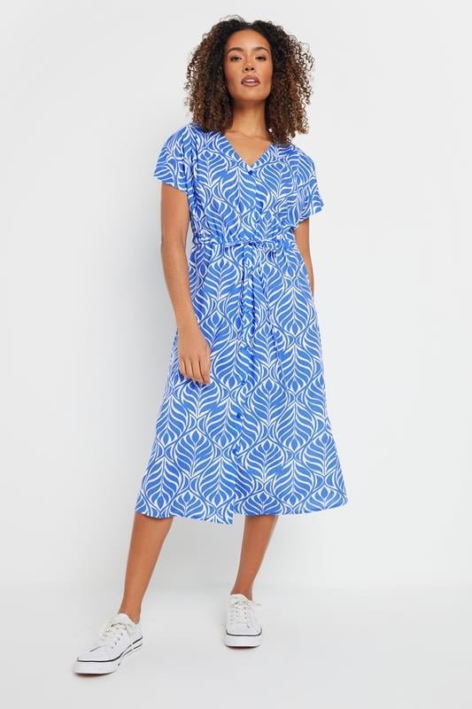 Evans M&Co Blue Leaf Print Tie Waist Dress