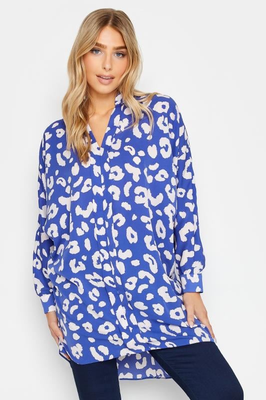 evans M&Co Blue Leopard Print Blouse