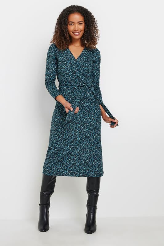 Evans M&Co Blue Leopard Print Wrap Midi Dress