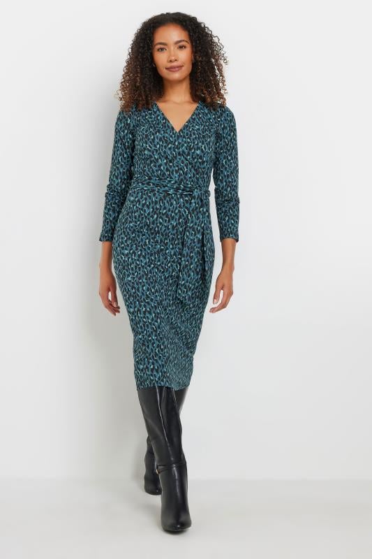 evans M&Co Blue Leopard Print Wrap Midi Dress