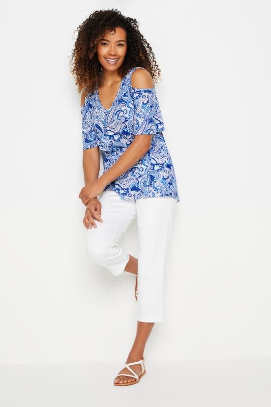 Evans M&Co Blue Paisley Print Cold Shoulder Top