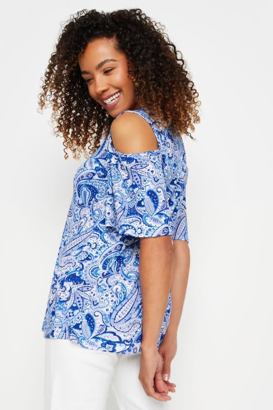 Evans M&Co Blue Paisley Print Cold Shoulder Top