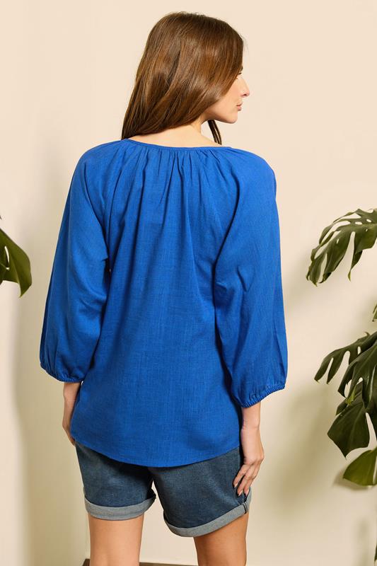 Evans M&Co Blue Tie Neck Linen Blouse