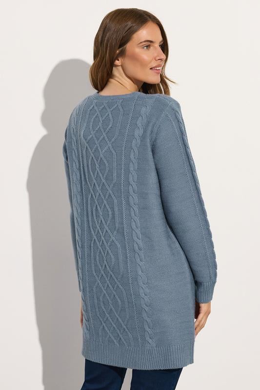 Evans M&Co Blue V-Neck Cable Knit Tunic Jumper