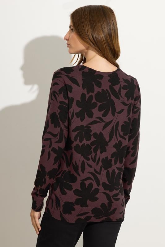 Evans M&Co Brown Floral Print Crew Neck Jumper