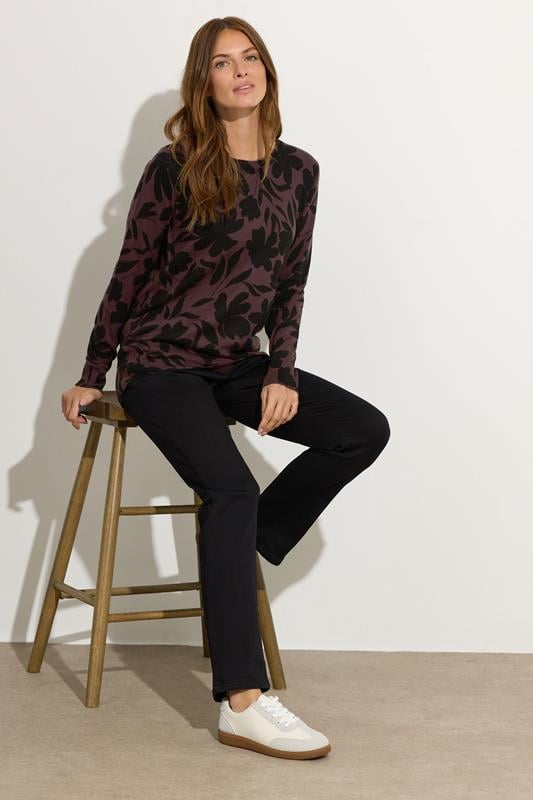 Evans M&Co Brown Floral Print Crew Neck Jumper