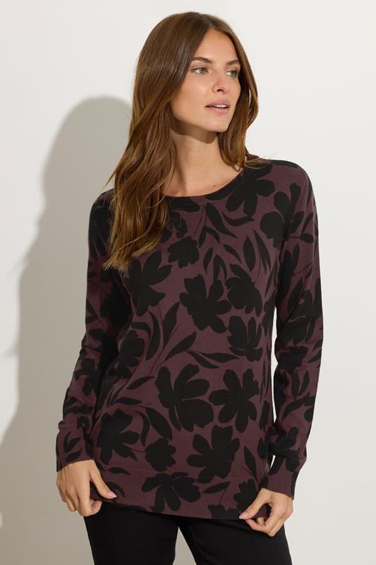 evans M&Co Brown Floral Print Crew Neck Jumper