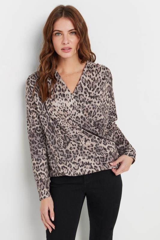 Evans M&Co Brown Leopard Print Wrap Top